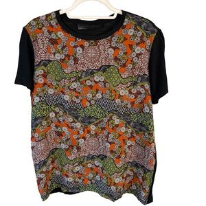 Proenza Schouler Black and Multicolour Patterned Top Size S Silk Cotton Luxury